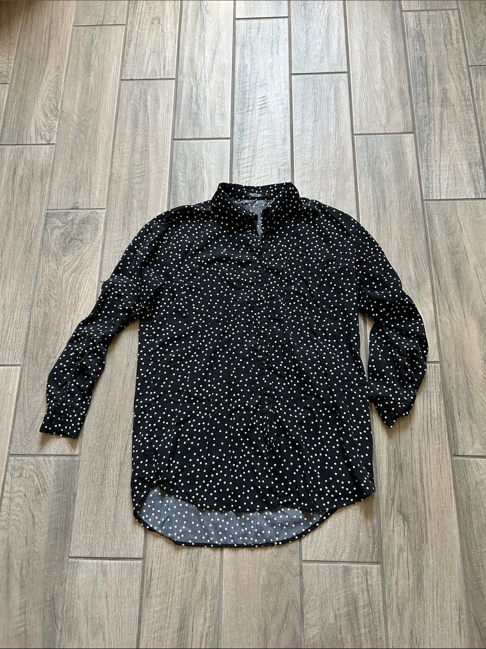 Nasty Gal Black Button-Down Polka Dot Shirt